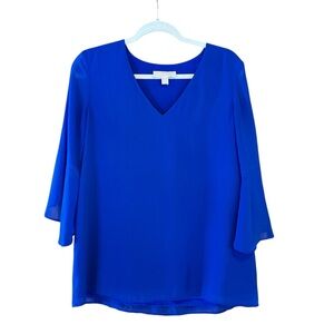 Michael Kors Royal Blue V-Neck Blouse With 3/4 Sleeves
